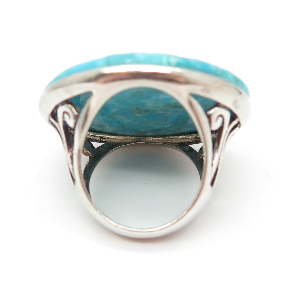 925 Sterling Silver Vintage Real Carved Mountain Turquoise Statement Ring Size 6