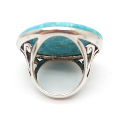 925 Sterling Silver Vintage Real Carved Mountain Turquoise Statement Ring Size 6