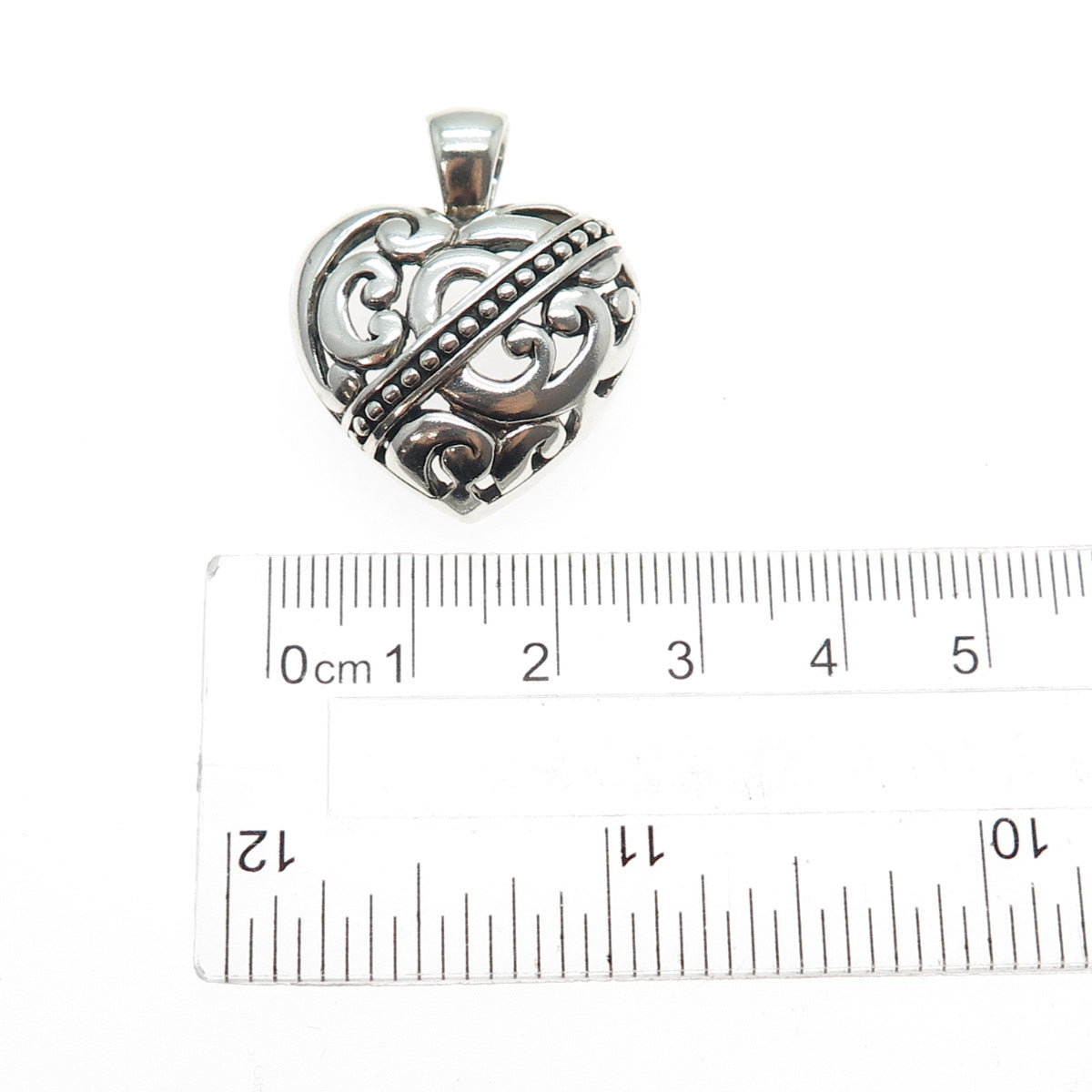 ANNIKA WITT 925 Sterling Silver Vintage Ornate Heart Oxidized Charm Pendant
