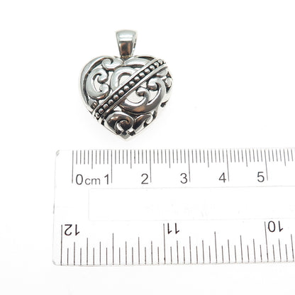 ANNIKA WITT 925 Sterling Silver Vintage Ornate Heart Oxidized Charm Pendant