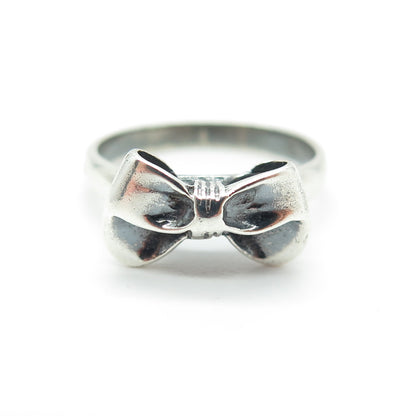 925 Sterling Silver Vintage Bow Oxidized Ring Size 4.5