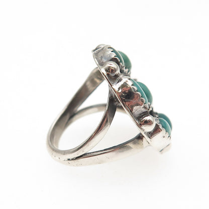 Old Pawn 925 Sterling Silver Vintage Kingman Turquoise Tribal Ring Size 4.25