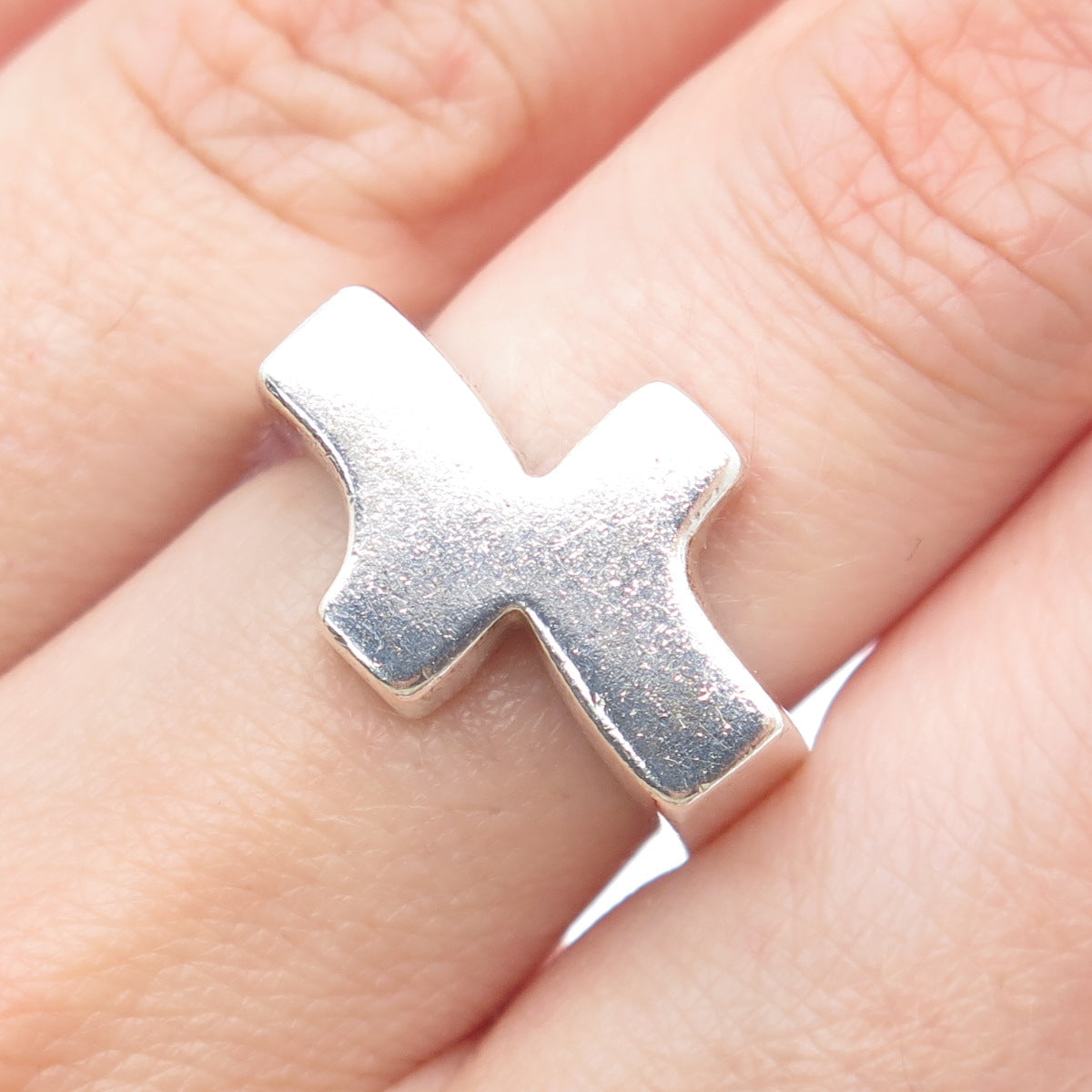 925 Sterling Silver Vintage Modernist Bypass Cross Ring Size 6.75