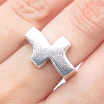 925 Sterling Silver Vintage Modernist Bypass Cross Ring Size 6.75