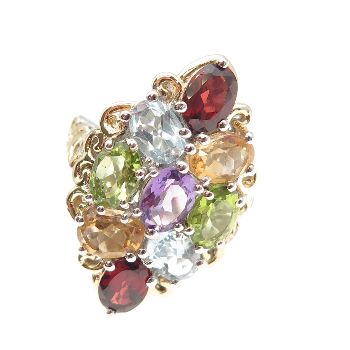Chuck Clemency 925 Sterling Topaz Amethyst Peridot Garnet Citrine Ring Size 5.25