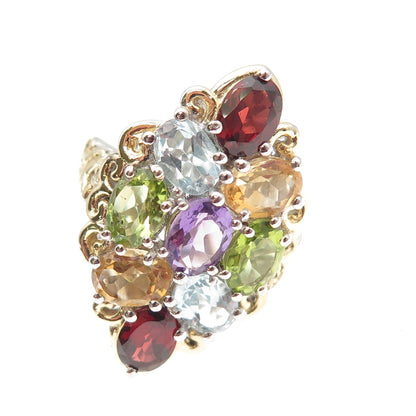 Chuck Clemency 925 Sterling Topaz Amethyst Peridot Garnet Citrine Ring Size 5.25