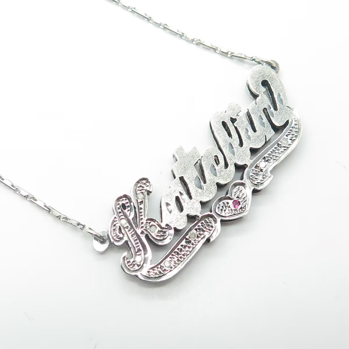 925 Sterling Silver Vintage Italy Diamond & Sapphire Katelin Chain Necklace 18"