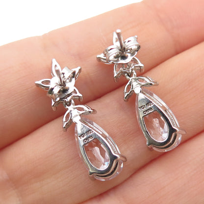 925 Sterling Silver Pear Marquise & Round-Cut C Z Dangle Earrings