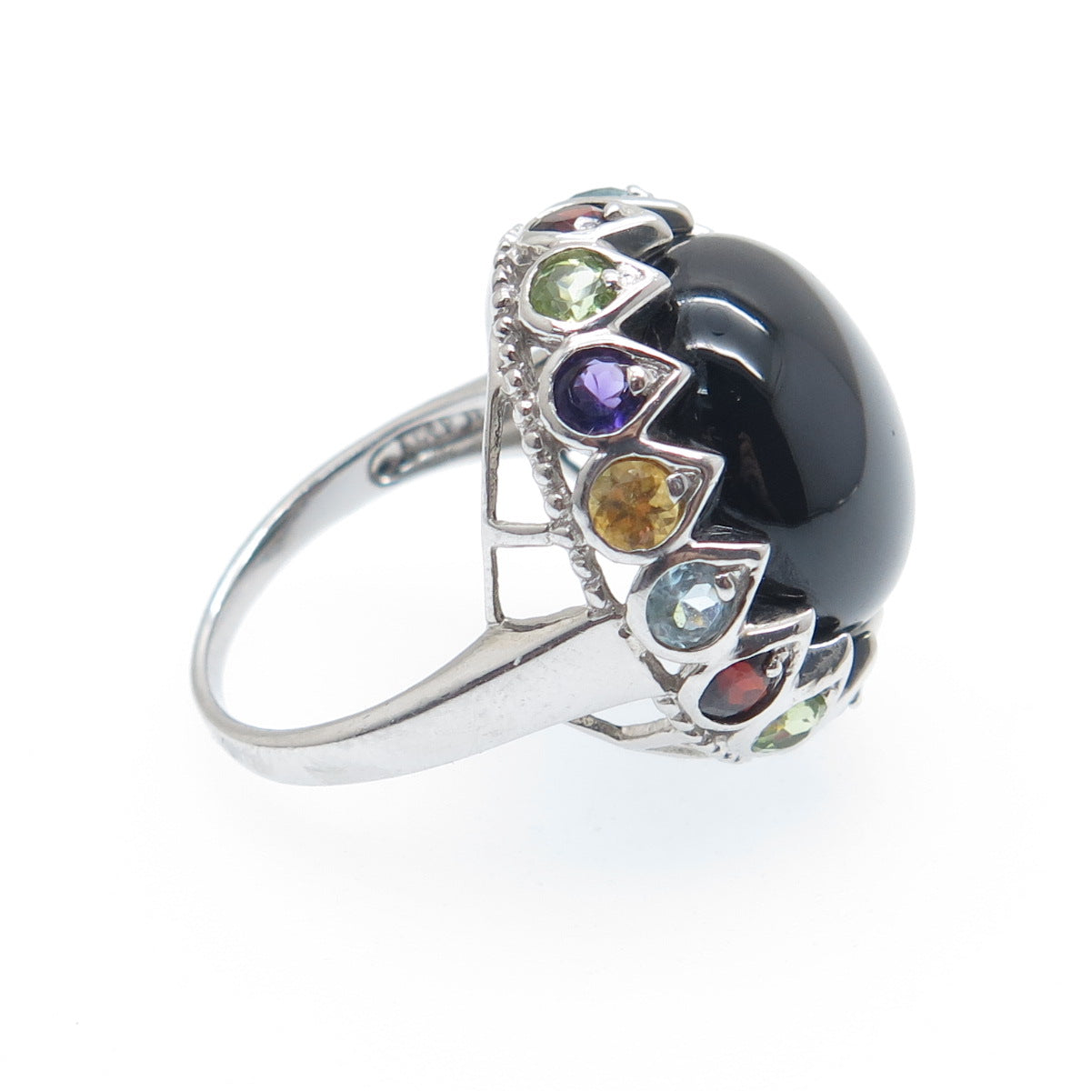 925 Sterling Silver Real Onyx Topaz Amethyst Citrine Peridot Garnet Ring Size 6
