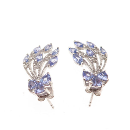 Chuck Clemency 925 Sterling Silver Real Multi-Cut Tanzanite Floral Earrings