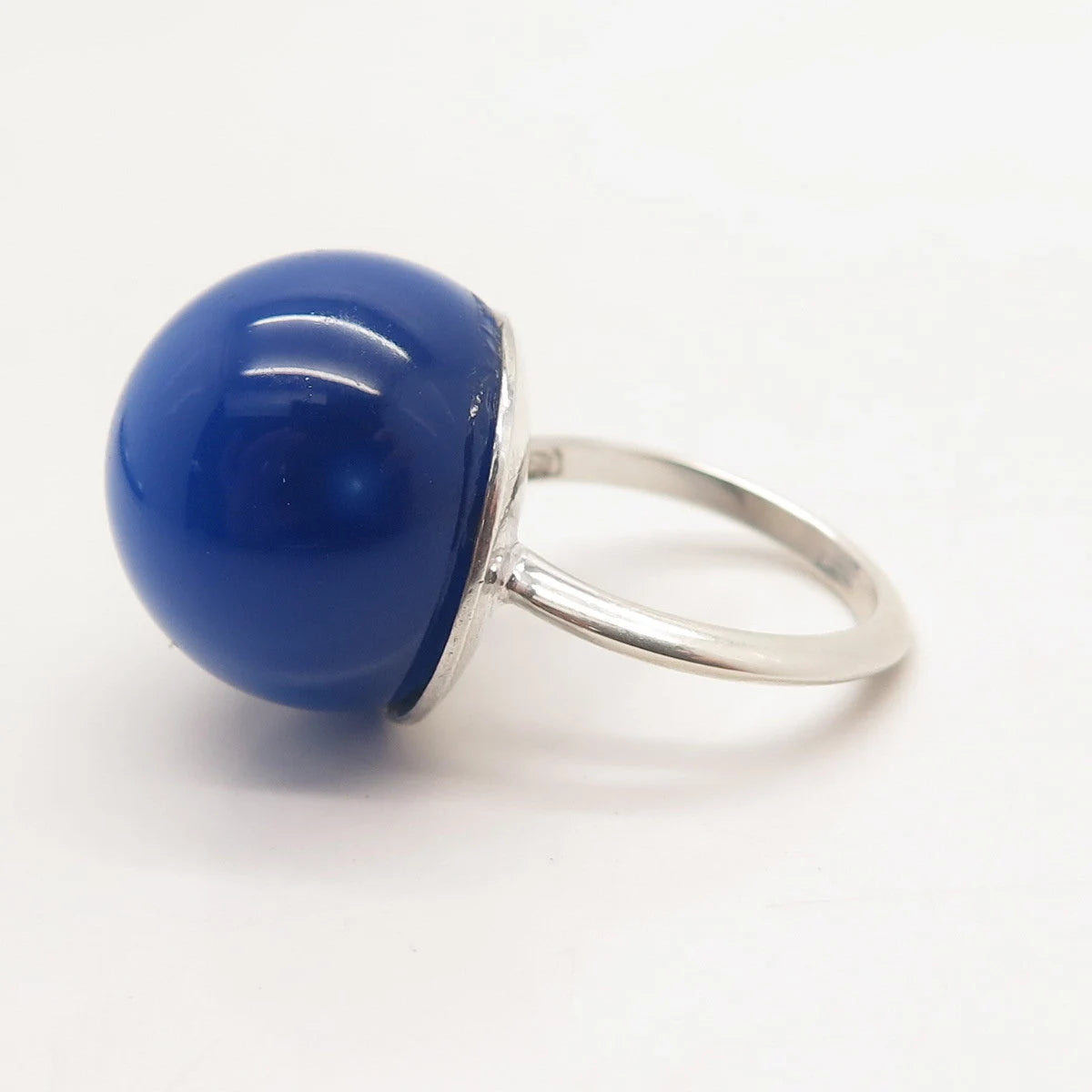 925 Sterling Silver Vintage Fiber Optic Cat's Eye Gem Round Domed Ring Size 5