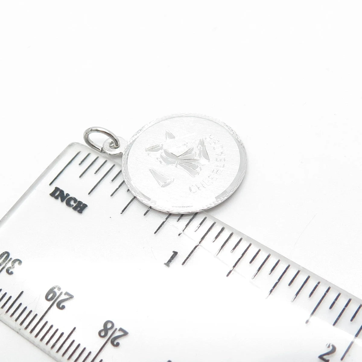 925 Sterling Silver Vintage Cheerleader Support Team Round Medal Pendant
