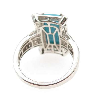 D'Joy 925 Sterling Silver Real Turquoise & White Topaz Ring Size 8.25