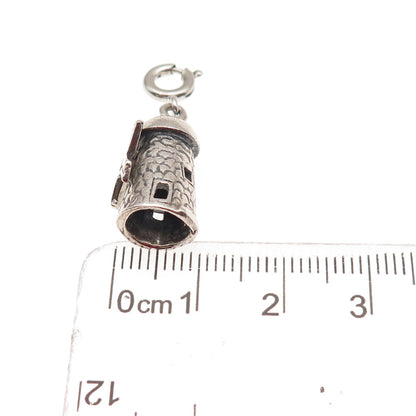 925 Sterling Silver Vintage Windmill Spring Ring Lock Oxidized 3D Charm Pendant