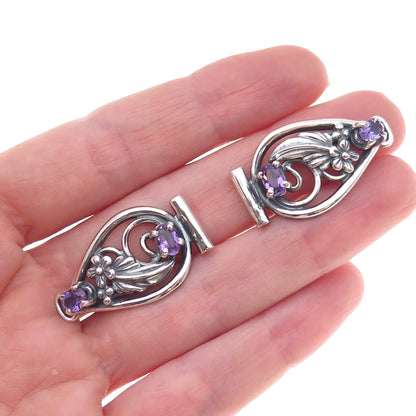 Old Pawn 925 Sterling Silver Vintage 1994 Amethyst Floral 2-Piece Watch Band