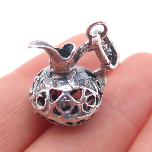 925 Sterling Silver Vintage Ornate Pitcher Oxidized Mini 3D Charm Pendant