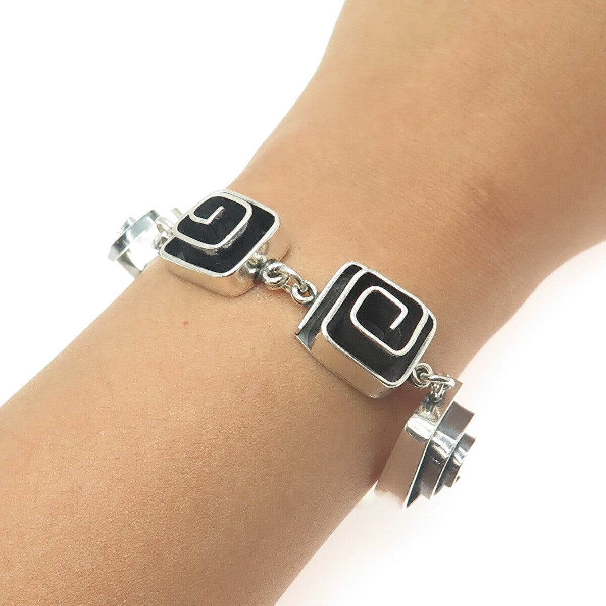 925 Sterling Silver Vintage Mexico Modernist Heavy Bracelet 7"
