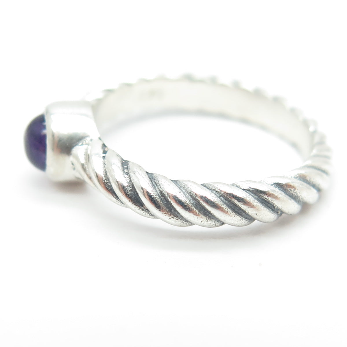 925 Sterling Silver Vintage Real Amethyst Twisted Rope Ring Size 6.5