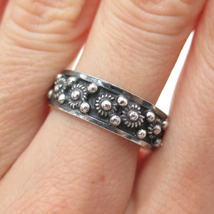 925 Sterling Silver Vintage Mexico Cannetille Band Oxidized Ring Size 8.25