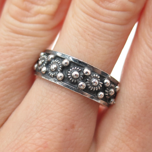 925 Sterling Silver Vintage Mexico Cannetille Band Oxidized Ring Size 8.25