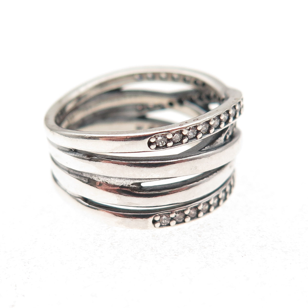 Pandora 925 Sterling Silver Round-Cut C Z Sparkling Lines Ring Size 6.25