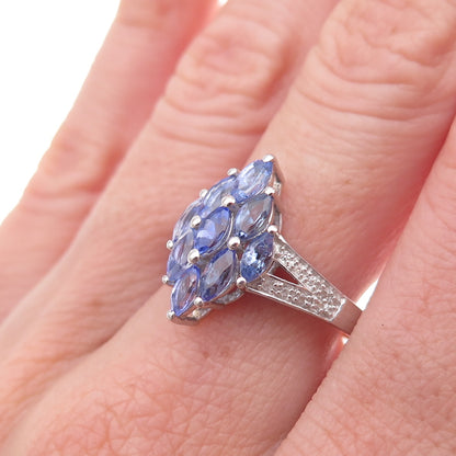 Chuck Clemency 925 Sterling Silver Real Tanzanite & White Topaz Ring Size 8