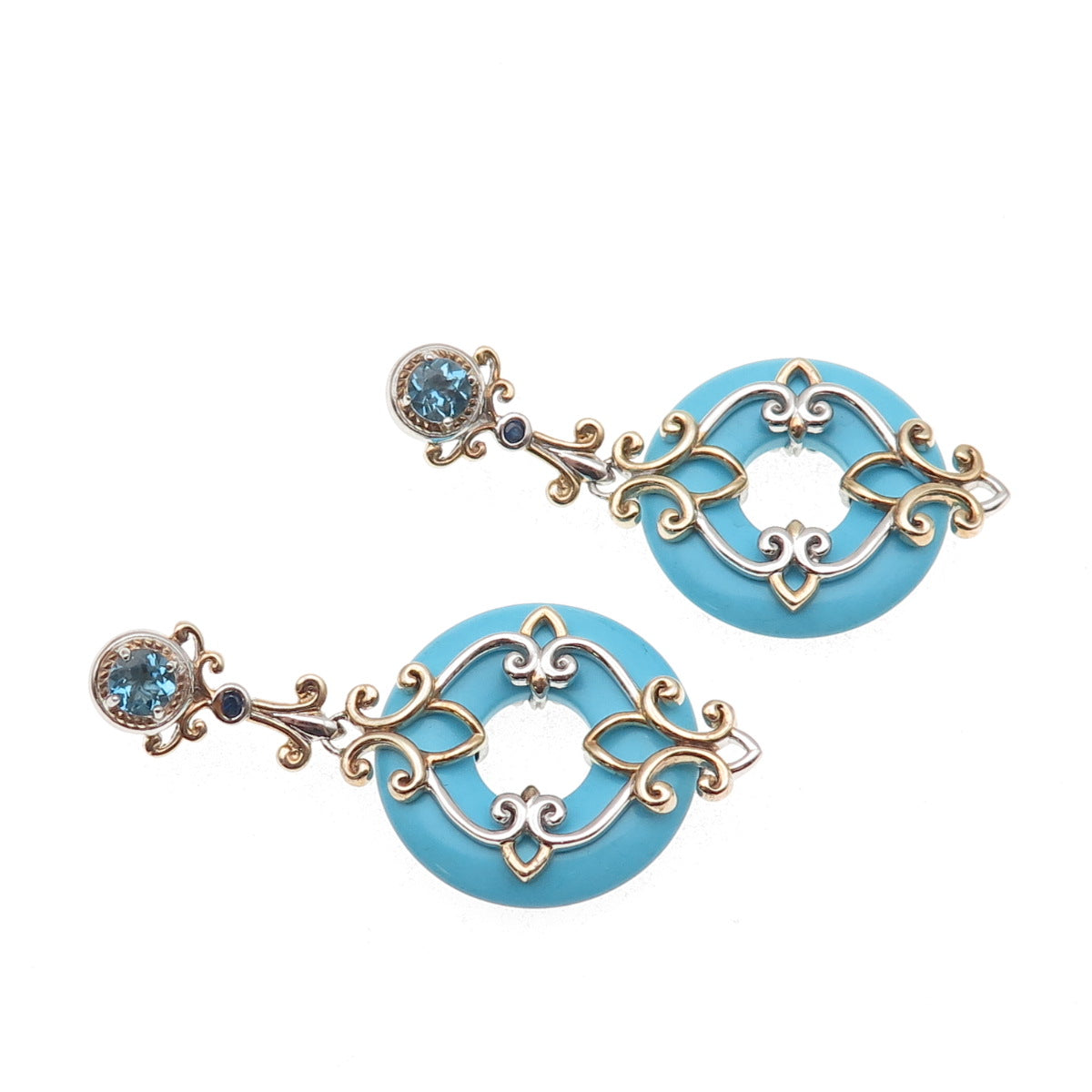 Michael Valitutti Gems En Vogue 925 Sterling Turquoise Topaz & Sapphire Earrings