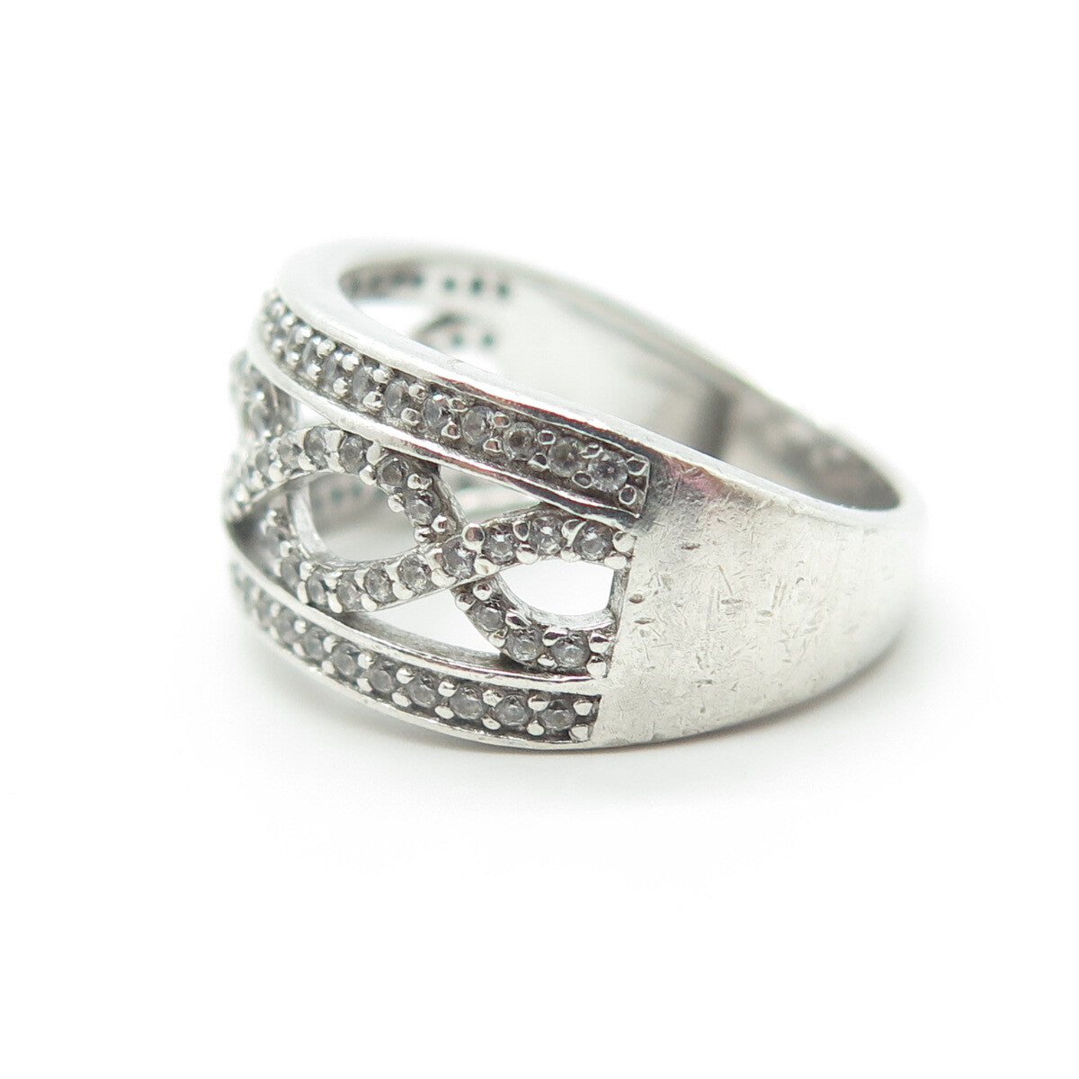 925 Sterling Silver White C Z Heartbeat Wave Ring Size 6.25