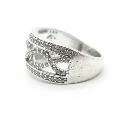 925 Sterling Silver White C Z Heartbeat Wave Ring Size 6.25