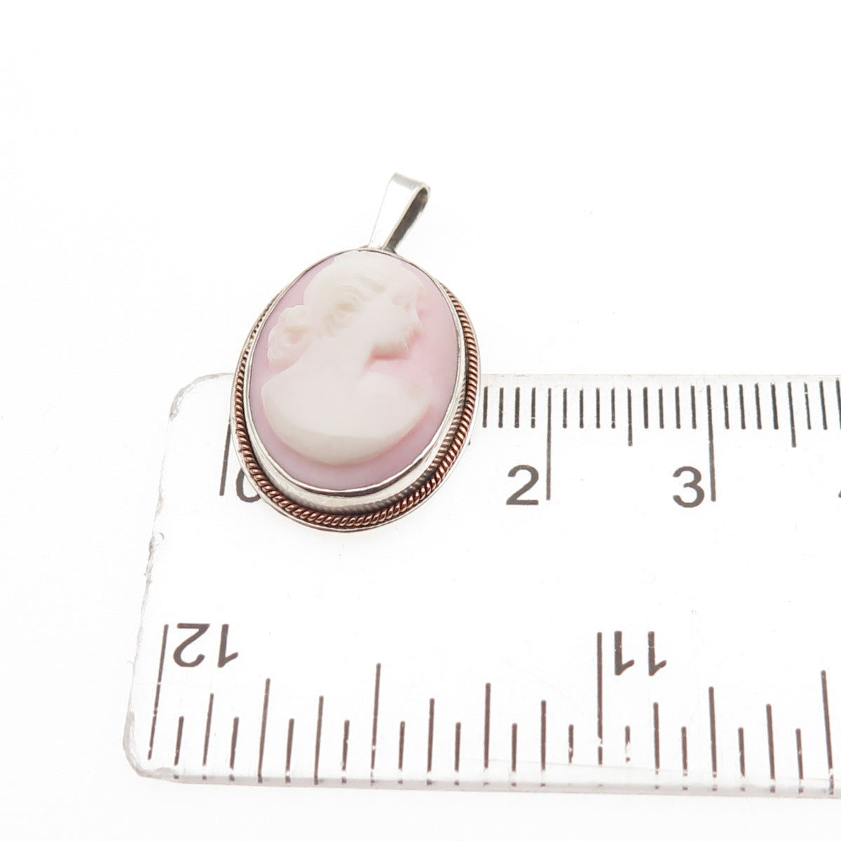 925 Sterling Silver 2-Tone Antique Art Deco Real MOP Carved Lady Cameo Pendant