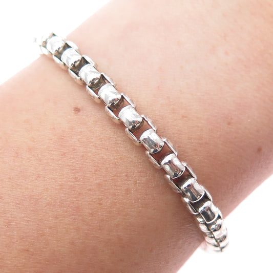 925 Sterling Silver Vintage Italy Round Box Link Bracelet 7.5"