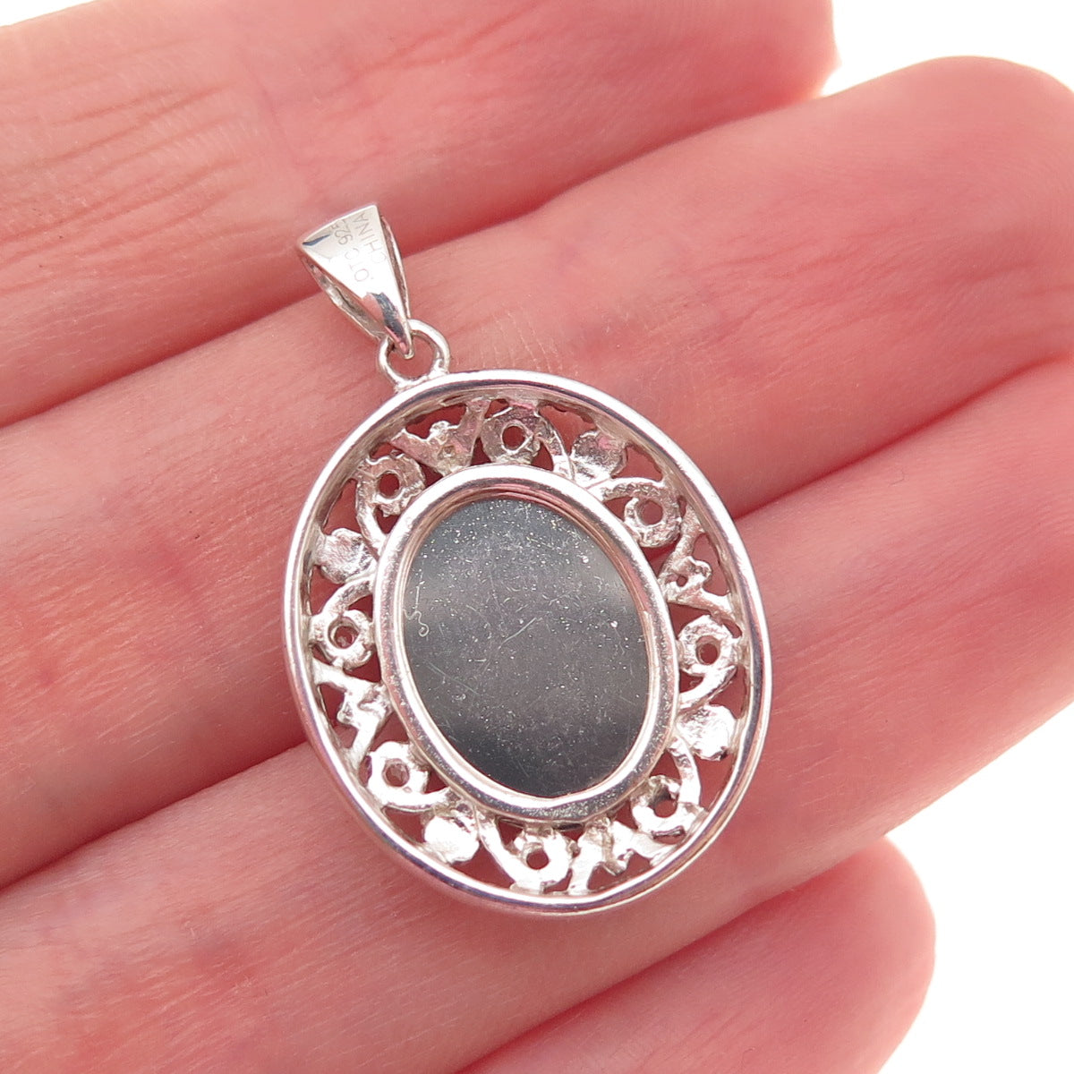 925 Sterling Silver Vintage Praying Angel Ornate Oxidized Charm Pendant