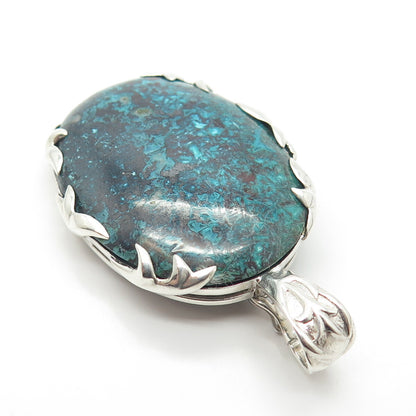 925 Sterling Silver Vintage Real Chrysocolla Gemstone Pendant