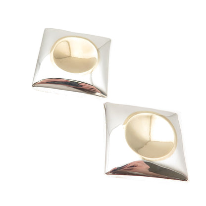 925 Sterling Silver 2-Tone Vintage Mexico Modernist Clip On Earrings