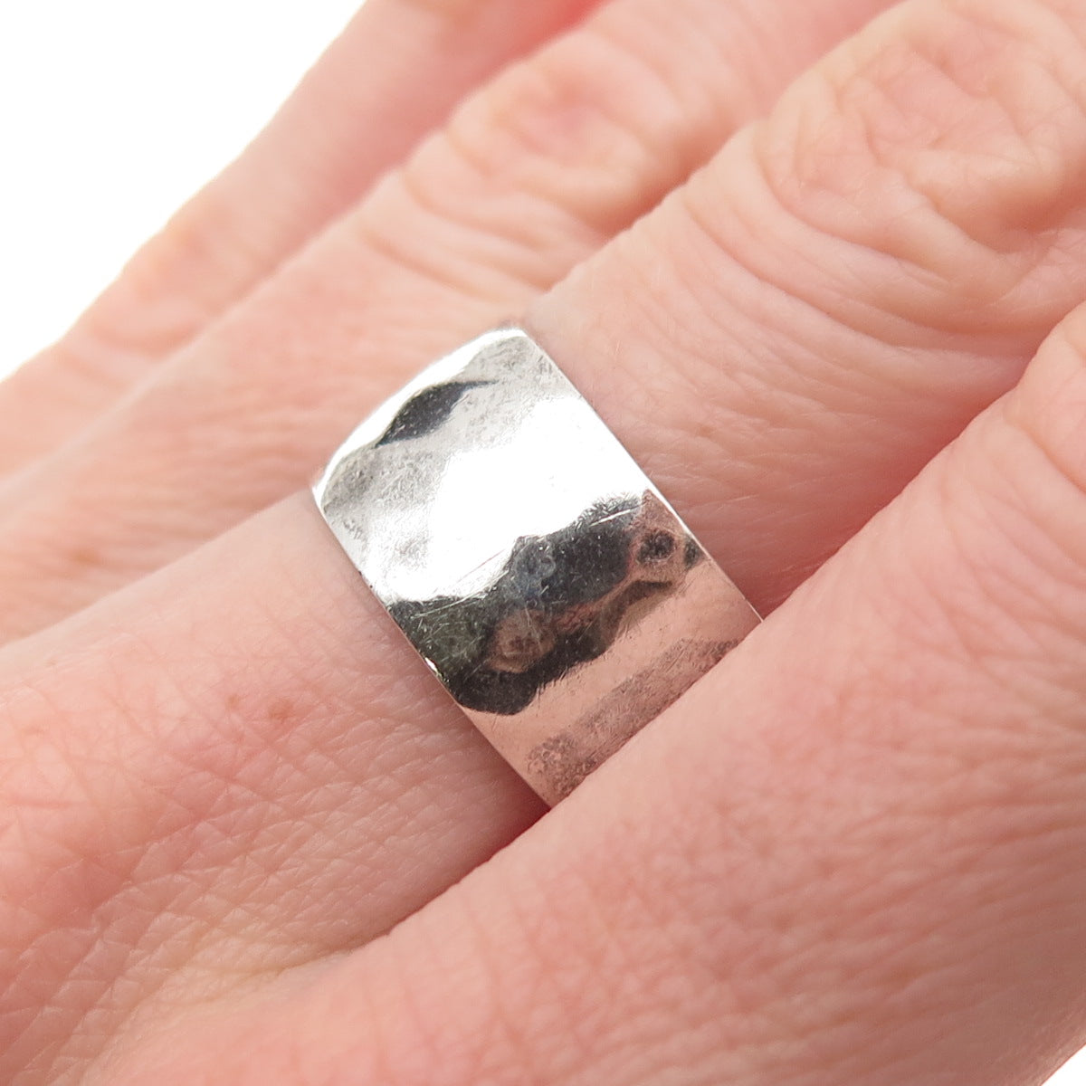 Uncas 925 Sterling Silver Antique Art Deco Hammered Wide Band Ring Size 8.5