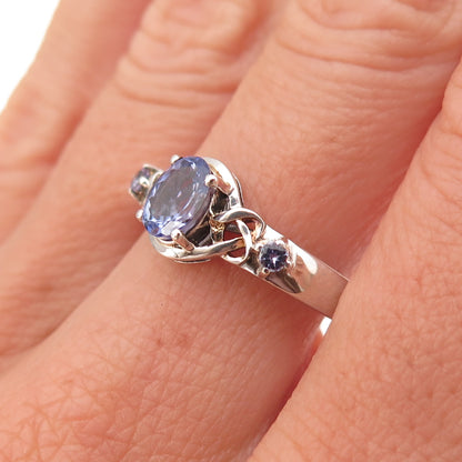 Chuck Clemency 925 Sterling Silver Real Tanzanite Heart Knot Ring Size 8.25