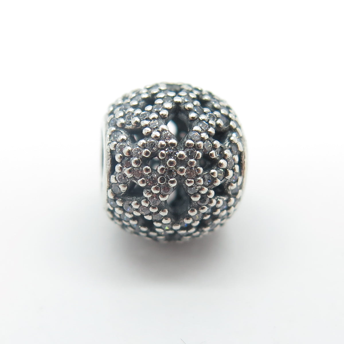 PANDORA 925 Sterling Silver Round-Cut C Z Shimmering Lace Bead Charm