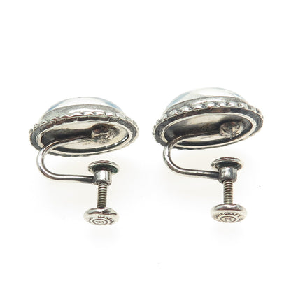 DANECRAFT 925 Sterling Silver Antique Art Deco Opalite Roped Screw Back Earrings