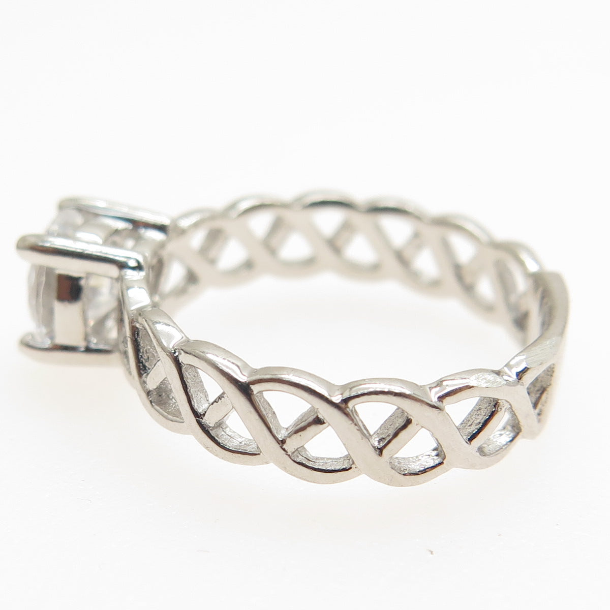 925 Sterling Silver Vintage Round-Cut C Z Woven Engagement Ring Size 7