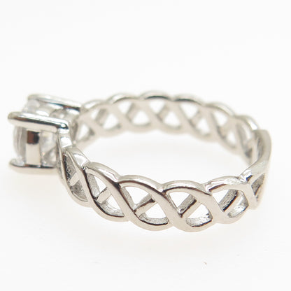 925 Sterling Silver Vintage Round-Cut C Z Woven Engagement Ring Size 7