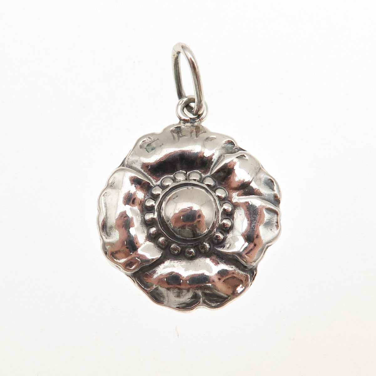925 Sterling Silver Vintage Flower Oxidized Charm Pendant
