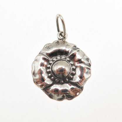 925 Sterling Silver Vintage Flower Oxidized Charm Pendant
