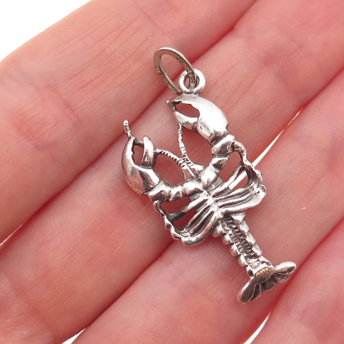 Beau 925 Sterling Silver Vintage Lobster Oxidized Charm Pendant