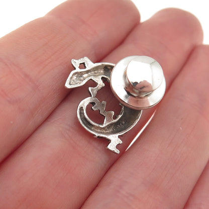 925 Sterling Silver Vintage Lizard Oxidized Tie Tack / Lapel Pin