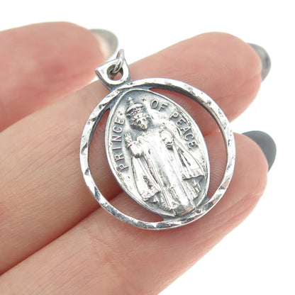 925 Sterling Silver Antique Art Deco Price of Peace Religious Pendant