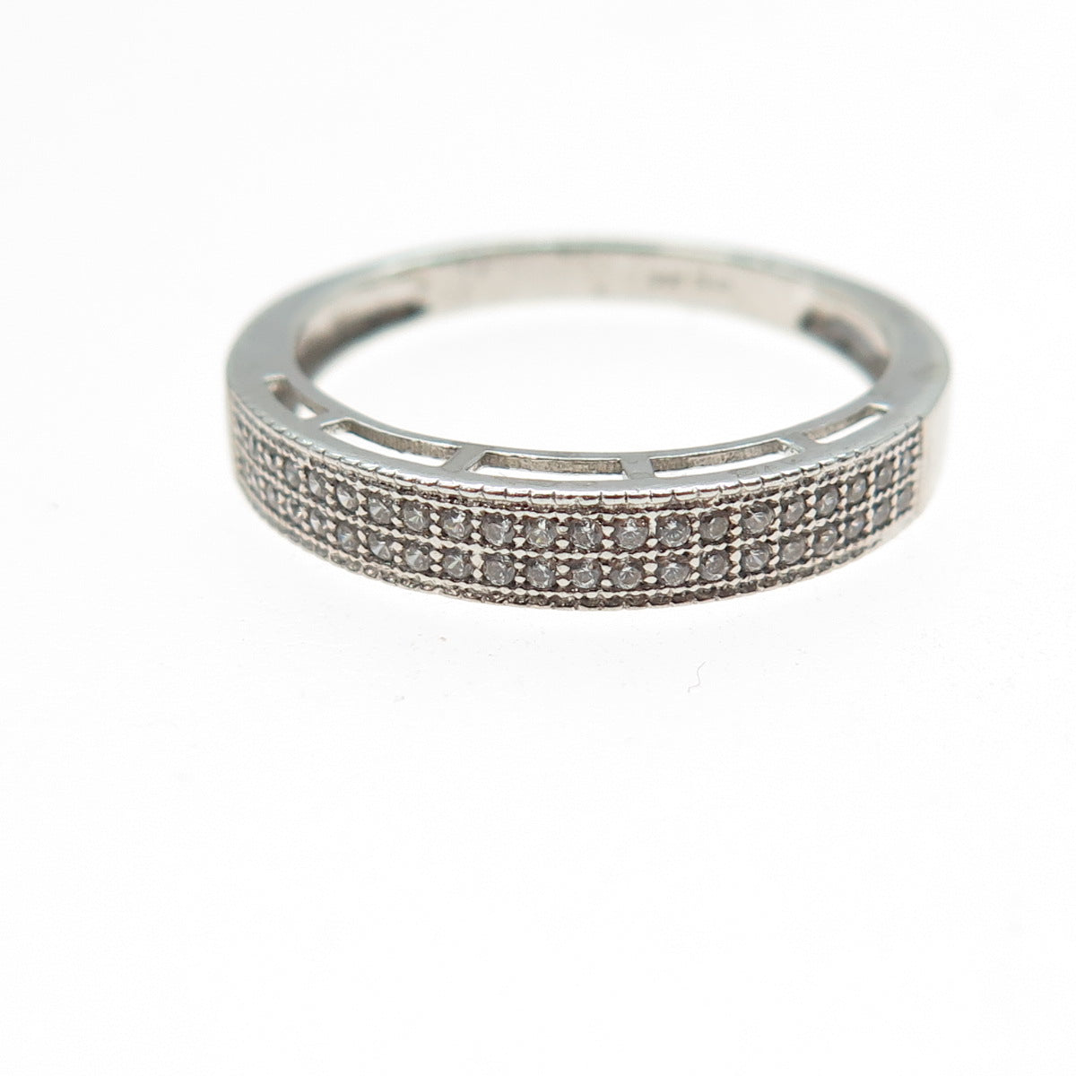 925 Sterling Silver Round-Cut C Z Half Eternity Band Ring Size 9