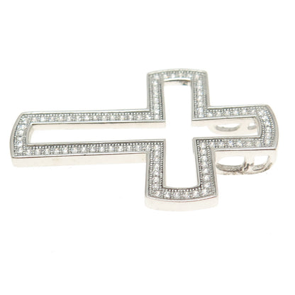 925 Sterling Silver Round-Cut Shaped C Z Open Cross Pendant