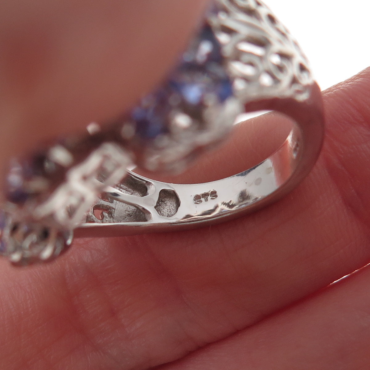 Chuck Clemency 925 Sterling Silver Real Tanzanite Floral Ring Size 8