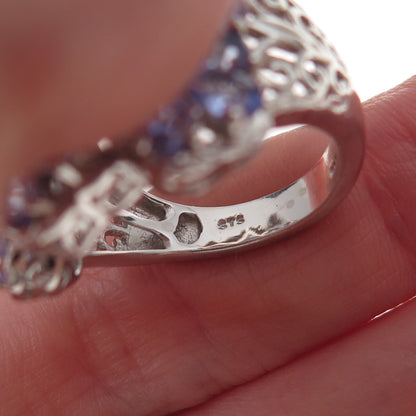 Chuck Clemency 925 Sterling Silver Real Tanzanite Floral Ring Size 8