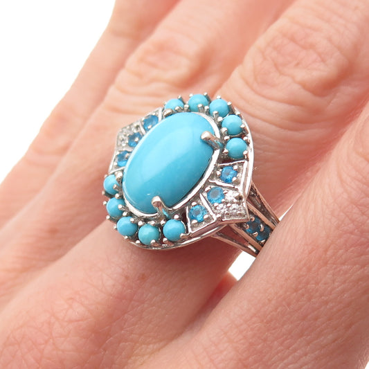 Chuck Clemency 925 Sterling Silver Real Turquoise Apatite & Topaz Ring Size 8.25